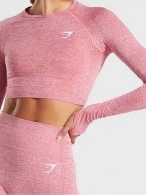 GYMSHARK Vital Seamless 2.0 Long Sleeve Crop Top Dusty Pink Marl Size S